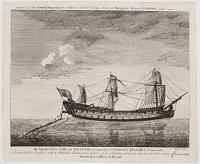 His Majesty's Ship the Grafton, Commodore Charles Holmes, Commander, As she sail'd to England with a Machine Constructed instead of her Rudder, which she lost in the last Storm off Louisbourgh.