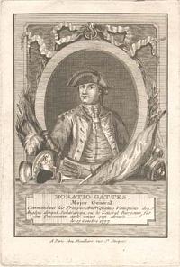 Horatio Gattes. Major G&eacute;n&eacute;ral, Commandant les Troupes Am&eacute;riquaines Vainqueur des Anglois devant Saharatoga; ou le G&eacute;n&eacute;ral Burgoine fut fait Prisonnier avec toutes son Arm&eacute;e, le 17 Octobre 1777.