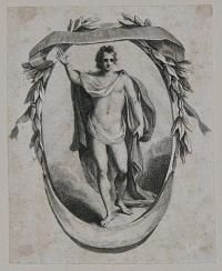 [Apollo holding his lyre, concert ticket.]