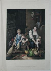 [A poor family outside their cottage.]