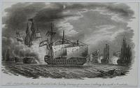 The Salvador del Munda disabled & the Victory bearing up a stern & rakeing her with a broadside.