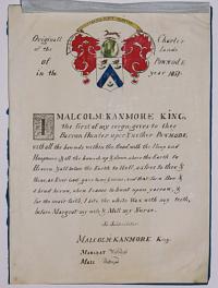 Originall Charter of the Lands of Powmode in the year 1057.  I, Malcolm: Kaninore King; the first of my reign, give to thee Barron Hunter, uper & nether Powmode; with all the bounds within the flood, with the Hoop and Hooptown; and