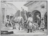[Russian horse-drawn sledge with barrels.]