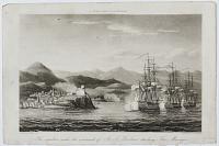 The squadron under the command of Sir J. Brisbane attacking Fort Maurigio.