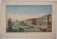A View of the Custom House, with part of the Tower, taken from ye River Thames London.