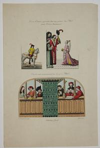 Divers Costumes repr&eacute;sent&eacute;s dans une peinture d�un MS: intitul&eacute; Echects Amoureux. Concerts vocal et instrumental tires du m&ecirc;me MS: