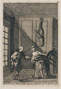 [A music teacher and lady in an interior.]