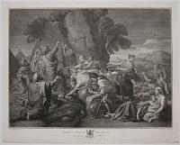 Moses striking the rock.