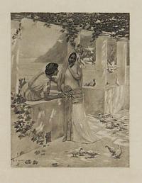 [A couple in a Grecian setting, surrounded by doves, a scene from Giovanni Boccaccio's 'Decameron']