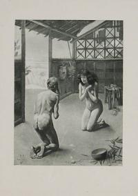 [A naked woman kneeling before a naked old man, a scene from Giovanni Boccaccio's 'Decameron']