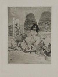[A naked washing herself with a sponge, aided by a dark-skinned slave girl, a scene from Giovanni Boccaccio's 'Decameron']