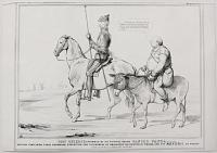 Don Quicote attended by his faithful squire Sancho Panza alias John Bull.