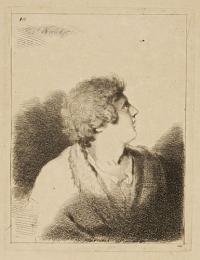 [A man's head in profile, looking upwards]