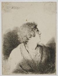 [A man's head in profile, looking upwards]