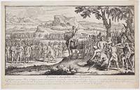 [King Ninus reviews his troops before battle with Zoroaster]