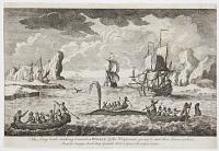 The Long-boats making towards a Whale, & the Harponiers going to cast their Lances at him.  2