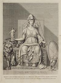 [Britannia flanked by owl and lion]