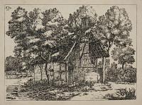 [Thatched cottage in a landscape]