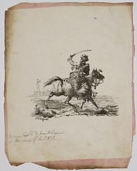 [Ottoman warrior on horseback with sword brandished.]