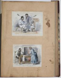 [A scrapbook containing various prints, watercolours and sketches.]