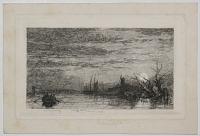 [Moonlit river scene with rowing boat]