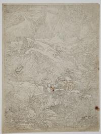 [Man and horse crossing bridge.]