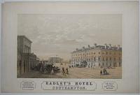 Radley's Hotel [Opposite the Railway Station and Docks] Southampton.  Edwd Radley Proprietor, Wine And Spirit Merchant. Homeward Bound Passengers can have rooms retained by a Letter from Malta.