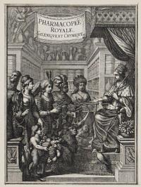 [Frontispiece to 'Pharmacop&eacute;e Royale, Galenique, et Chymique' by Moyse Charas]