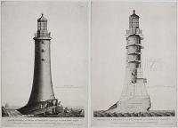 South Elevation of the Stone Lighthouse completed upon the Edystone in 1759. Shewing the Prospect of the nearest Land, as it appears from the Rocks in a clear calm Day. [&]