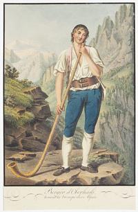 Bergér d'Oberhasli, tenant la trompe des Alpes.