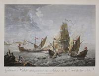 Galéres de Malthe attaquantez une Sultane sur les Côtes de leur Isle.