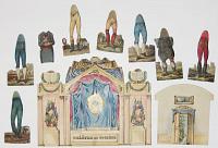 [Toy theatre stage with two backdrops and seven actor pieces]