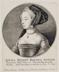 Anna Bullen Regina Angliæ Henrici VIII. Uxor 2da Elizabethe Regine Mater, fuit decollata Londini, 19 May Ao 1536.
