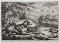 [Spaniel with game birds.]