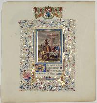 [Engraving of the Crucifixion embellished with mss. illumination.]