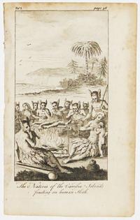The Natives of the Carribee Islands feasting on human Flesh.