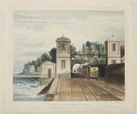 Dublin and Kingstown Railway, Granite Pavilions & Tunnel Entrance at Lord Cloncurry's Demesne of Maratime near Blackrock_Kingstown Harbour in the distance.