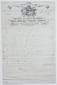 [Stationer's Invoice.] Bought of John Mundell Artists Colourman, Printseller, Stationer and Picture Frame Maker 60 Princes Street.