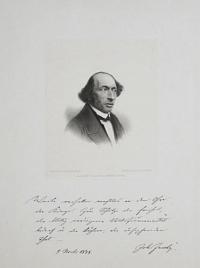 [Portrait of Johann Jacoby with facsimile text in Jacoby's hand below]