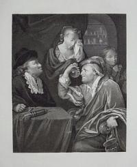 [Man examining a tiny person in a jar]