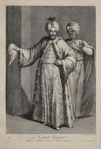 [Sultan Ahmed III at the Seraglio with Kizlar Agha, head Eunach of the Imperial Harem.]