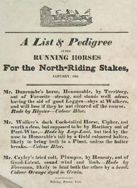 A List & Pedigree of the Running Horses For the North-Riding Stakes, January 1835.