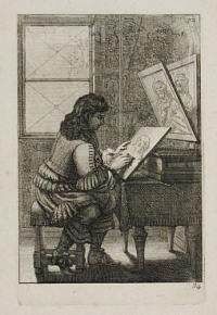 [Student copying a portrait.]