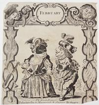 [The Twelve Months Represented by Lilliputian Figures.] February.