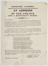 Stockport, Cheshire. An Address to the Humane, and a Benevolent Public.