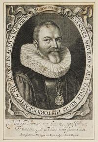 Ioannes Meursius Ser. Daniæ Regis Historiograph, & Hi.st Ac Pol.it in Acad Sora.na Prof. Æternitatem Cogita. Anno 1631 Ætat 52.