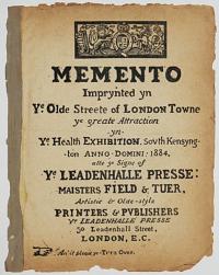 [Souvenir Pamphlet.] Memento Imprynted yn Ye. Olde Streete of London Towne ye greate Attraction yn. Ye. Health Exhibition, South Kensyngton Anno Domini. 1884.