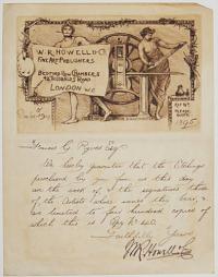 [Certificate of Authenticity.] W.R. Howell & Co., Fine Art Publishers.