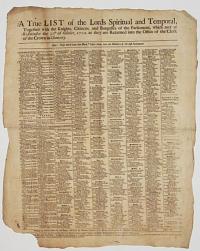[Members of Parliament for 1702] A True List of the Lords Spiritual and Temporal,