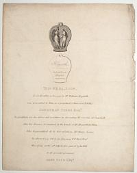 Hogarth. In perpetuam Beneficii memoriam. This Medallion, In Gold, after a Design by Mr. William Hogarth, was presented to him, as a perpetual Admission Ticket, by Jonathan Tyers Esq.r